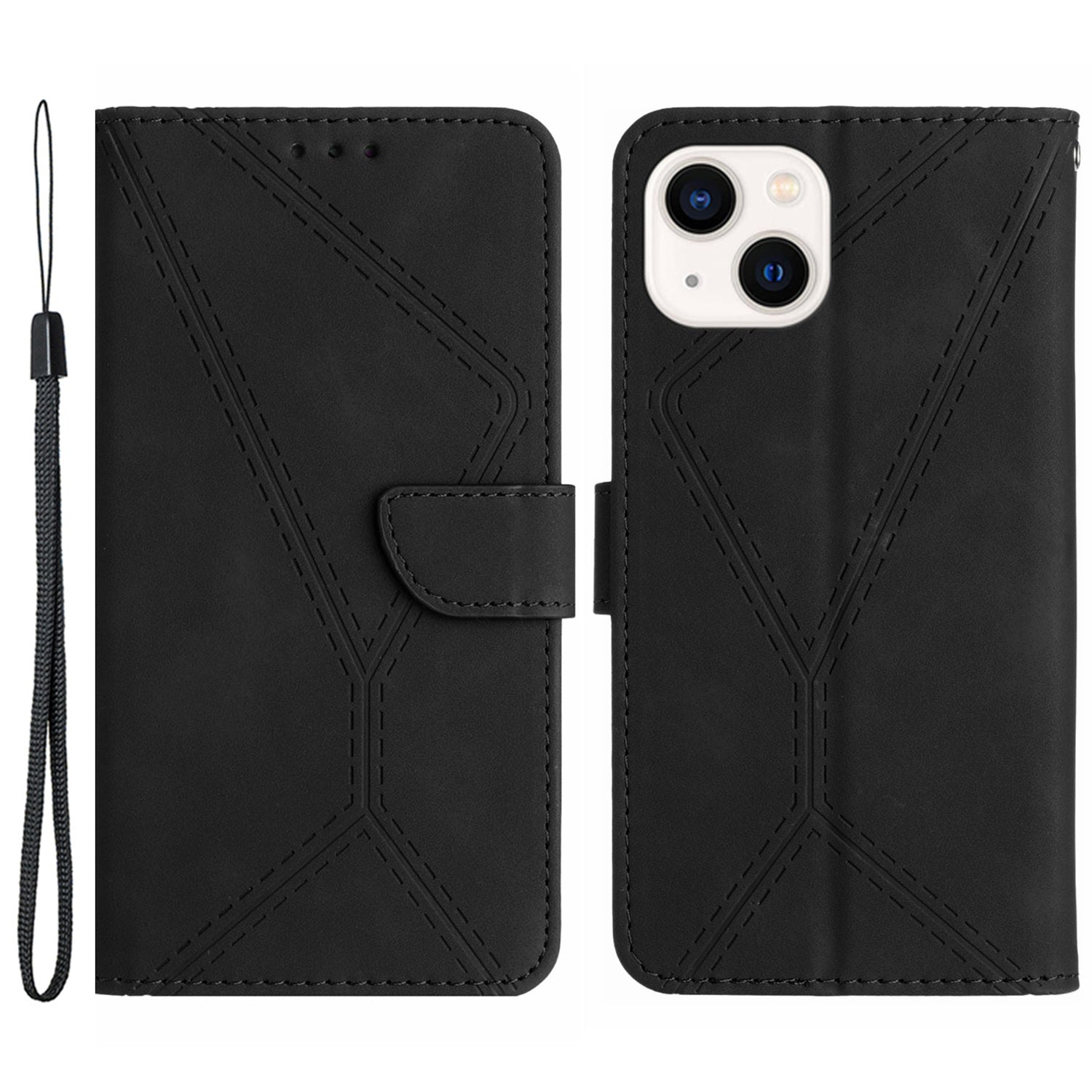 HT05 For iPhone 15 Plus Skin-touch Flip Stand Wallet Leather Cover Imprinted Line Phone Case HT05 For iPhone 15 Plus Skin-touch Flip Stand Wallet Leather Cover Imprinted Line Phone Case